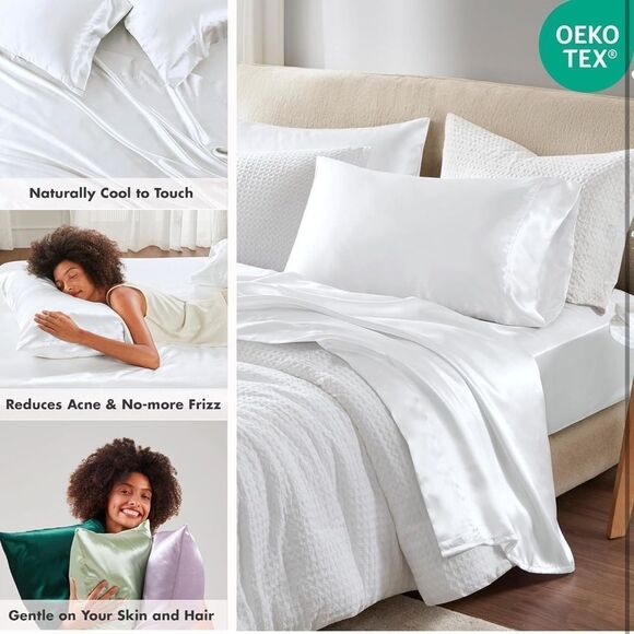 Madison Park White Queen Satin Sheet Set NWT - Picture 2 of 14